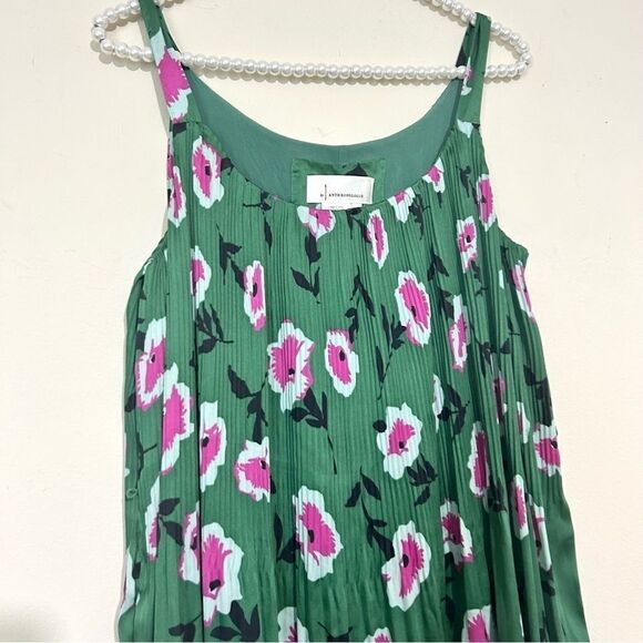 Anthropologie Floral Green Sleeveless Pleated Dress SIZE XS - Picture 4 of 8